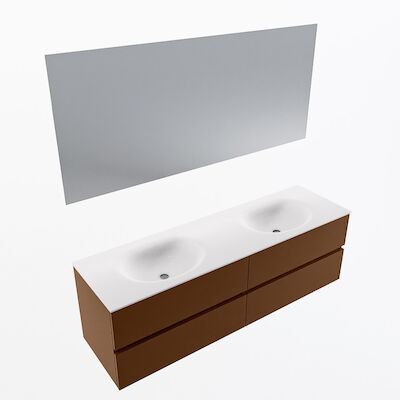 MONDIAZ VICA 160cm badmeubel onderkast Rust 4 lades. Wastafel Moon dubbel zonder kraangat, kleur Talc met spiegel LED.