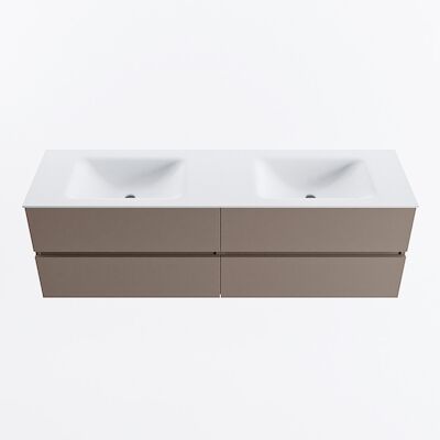 MONDIAZ VICA 160cm badmeubel onderkast Smoke 4 lades. Wastafel CLOUD dubbel 2 kraangaten, kleur Talc.