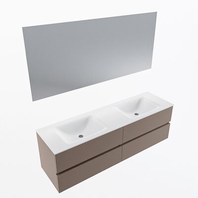 MONDIAZ VICA 160cm badmeubel onderkast Smoke 4 lades. Wastafel CLOUD dubbel zonder kraangat, kleur Talc met spiegel LED.
