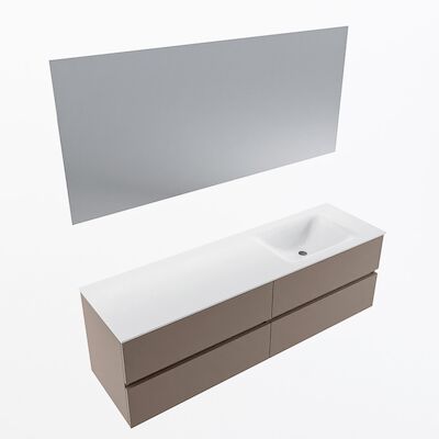 MONDIAZ VICA 160cm badmeubel onderkast Smoke 4 lades. Wastafel CLOUD rechts zonder kraangat, kleur Talc met spiegel LED.