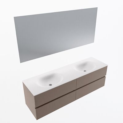 MONDIAZ VICA 160cm badmeubel onderkast Smoke 4 lades. Wastafel Moon dubbel 2 kraangaten, kleur Talc met spiegel LED.