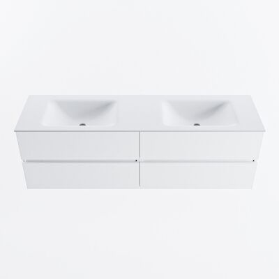 MONDIAZ VICA 160cm badmeubel onderkast Talc 4 lades. Wastafel CLOUD dubbel 2 kraangaten, kleur Talc.