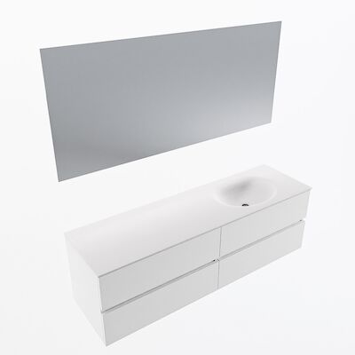 MONDIAZ VICA 160cm badmeubel onderkast Talc 4 lades. Wastafel Moon rechts 1 kraangat, kleur Talc met spiegel LED.