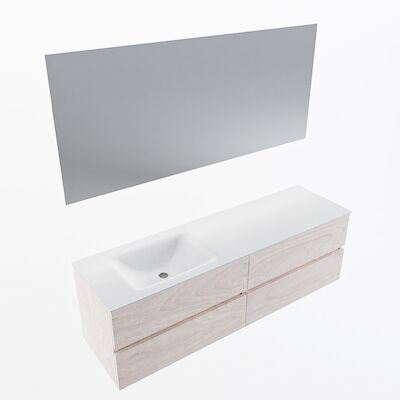 MONDIAZ VICA 160cm badmeubel onderkast Underlayment 4 lades. Wastafel CLOUD links zonder kraangat, kleur Talc met spiegel LED.