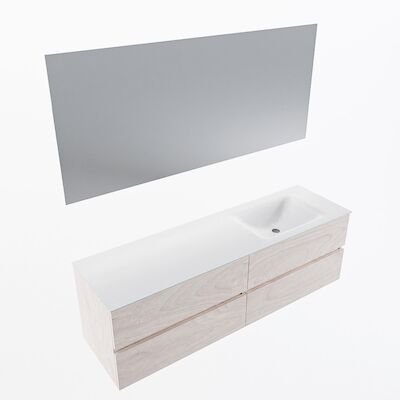 MONDIAZ VICA 160cm badmeubel onderkast Underlayment 4 lades. Wastafel CLOUD rechts 1 kraangat, kleur Talc met spiegel LED.