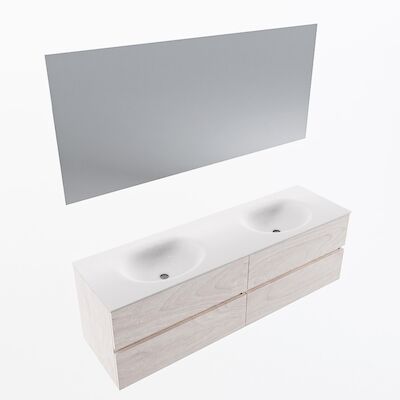 MONDIAZ VICA 160cm badmeubel onderkast Underlayment 4 lades. Wastafel Moon dubbel 2 kraangaten, kleur Talc met spiegel LED.