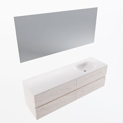 MONDIAZ VICA 160cm badmeubel onderkast Underlayment 4 lades. Wastafel Moon rechts zonder kraangat, kleur Talc met spiegel LED.