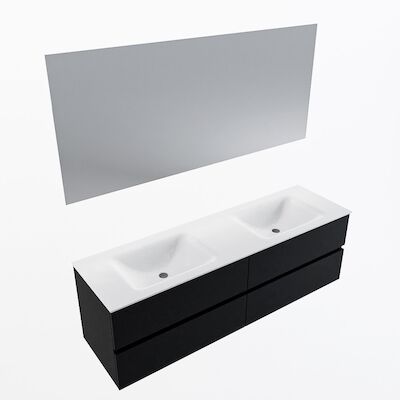 MONDIAZ VICA 160cm badmeubel onderkast Urban 4 lades. Wastafel CLOUD dubbel 2 kraangaten, kleur Talc met spiegel LED.