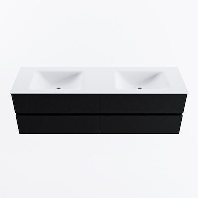 MONDIAZ VICA 160cm badmeubel onderkast Urban 4 lades. Wastafel CLOUD dubbel 2 kraangaten, kleur Talc.