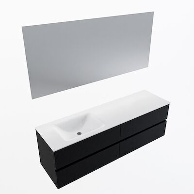 MONDIAZ VICA 160cm badmeubel onderkast Urban 4 lades. Wastafel CLOUD links zonder kraangat, kleur Talc met spiegel LED.
