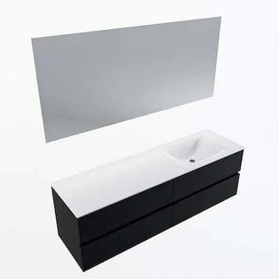 MONDIAZ VICA 160cm badmeubel onderkast Urban 4 lades. Wastafel CLOUD rechts zonder kraangat, kleur Talc met spiegel LED.