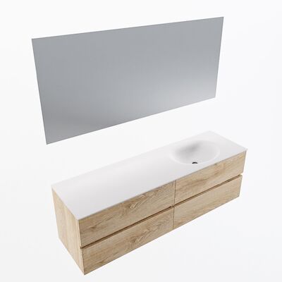 MONDIAZ VICA 160cm badmeubel onderkast Washed Oak 4 lades. Wastafel Moon rechts 1 kraangat, kleur Talc met spiegel LED.