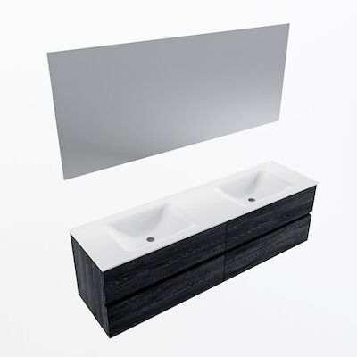 MONDIAZ VICA 170cm badmeubel onderkast Antracite 4 lades. Wastafel CLOUD dubbel 2 kraangaten, kleur Talc met spiegel LED.