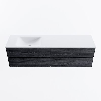 MONDIAZ VICA 170cm badmeubel onderkast Antracite 4 lades. Wastafel CLOUD links 1 kraangat, kleur Talc.