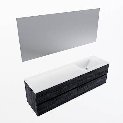 MONDIAZ VICA 170cm badmeubel onderkast Antracite 4 lades. Wastafel CLOUD rechts zonder kraangat, kleur Talc met spiegel LED.