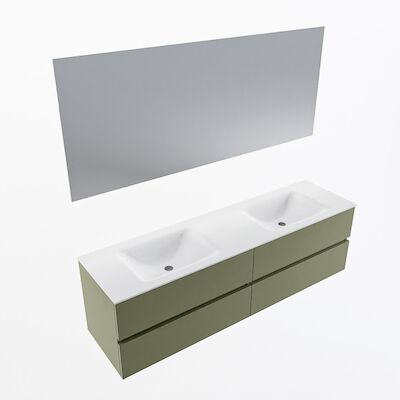 MONDIAZ VICA 170cm badmeubel onderkast Army 4 lades. Wastafel CLOUD dubbel zonder kraangat, kleur Talc met spiegel LED.