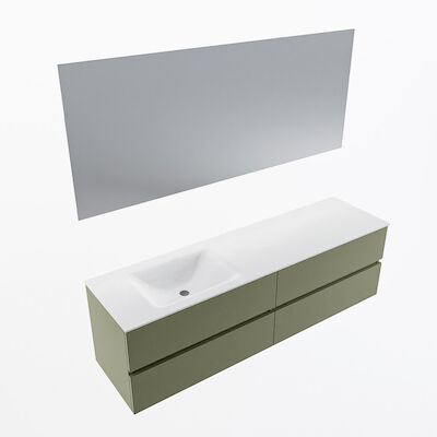 MONDIAZ VICA 170cm badmeubel onderkast Army 4 lades. Wastafel CLOUD links 1 kraangat, kleur Talc met spiegel LED.