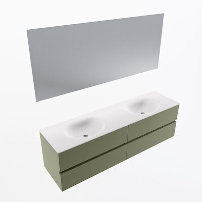 MONDIAZ VICA 170cm badmeubel onderkast Army 4 lades. Wastafel Moon dubbel 2 kraangaten, kleur Talc met spiegel LED.