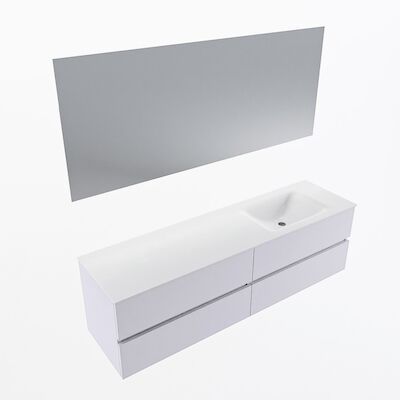 MONDIAZ VICA 170cm badmeubel onderkast Cale 4 lades. Wastafel CLOUD rechts zonder kraangat, kleur Talc met spiegel LED.