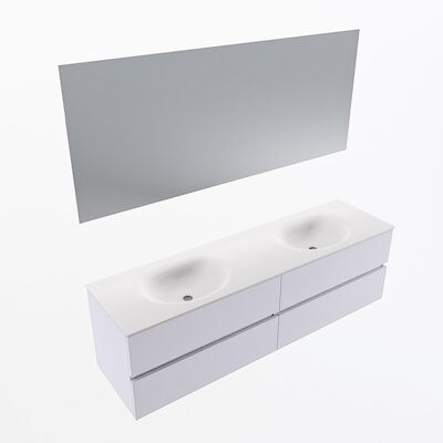 MONDIAZ VICA 170cm badmeubel onderkast Cale 4 lades. Wastafel Moon dubbel zonder kraangat, kleur Talc met spiegel LED.
