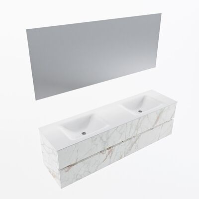 MONDIAZ VICA 170cm badmeubel onderkast Carrara 4 lades. Wastafel CLOUD dubbel 2 kraangaten, kleur Talc met spiegel LED.
