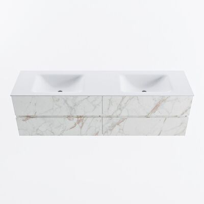MONDIAZ VICA 170cm badmeubel onderkast Carrara 4 lades. Wastafel CLOUD dubbel 2 kraangaten, kleur Talc.
