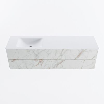 MONDIAZ VICA 170cm badmeubel onderkast Carrara 4 lades. Wastafel CLOUD links 1 kraangat, kleur Talc.