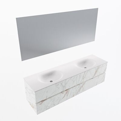 MONDIAZ VICA 170cm badmeubel onderkast Carrara 4 lades. Wastafel Moon dubbel zonder kraangat, kleur Talc met spiegel LED.