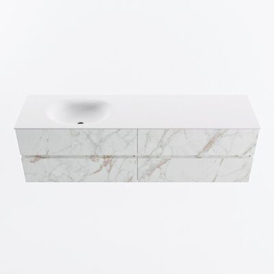 MONDIAZ VICA 170cm badmeubel onderkast Carrara 4 lades. Wastafel MOON links 1 kraangat, kleur Talc.