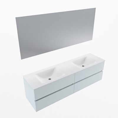 MONDIAZ VICA 170cm badmeubel onderkast Clay 4 lades. Wastafel CLOUD dubbel 2 kraangaten, kleur Talc met spiegel LED.