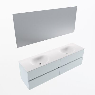 MONDIAZ VICA 170cm badmeubel onderkast Clay 4 lades. Wastafel Moon dubbel 2 kraangaten, kleur Talc met spiegel LED.