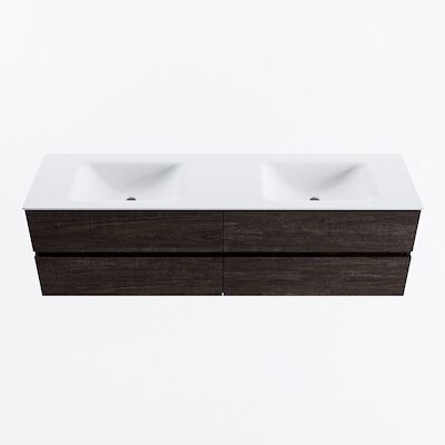 MONDIAZ VICA 170cm badmeubel onderkast Dark Brown 4 lades. Wastafel CLOUD dubbel 2 kraangaten, kleur Talc.