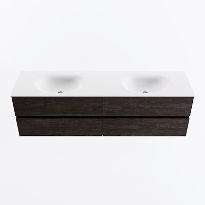 MONDIAZ VICA 170cm badmeubel onderkast Dark Brown 4 lades. Wastafel MOON dubbel 2 kraangaten, kleur Talc.