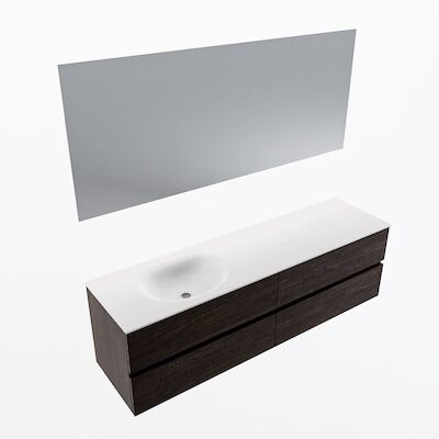 MONDIAZ VICA 170cm badmeubel onderkast Dark Brown 4 lades. Wastafel Moon links 1 kraangat, kleur Talc met spiegel LED.