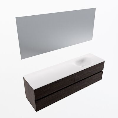 MONDIAZ VICA 170cm badmeubel onderkast Dark Brown 4 lades. Wastafel Moon rechts 1 kraangat, kleur Talc met spiegel LED.