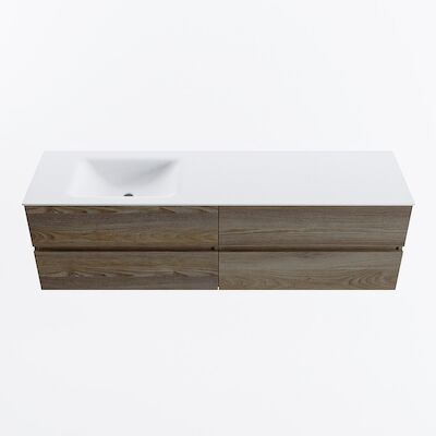 MONDIAZ VICA 170cm badmeubel onderkast Dark Brown Grey 4 lades. Wastafel CLOUD links zonder kraangat, kleur Talc.