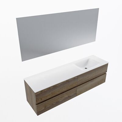 MONDIAZ VICA 170cm badmeubel onderkast Dark Brown Grey 4 lades. Wastafel CLOUD rechts zonder kraangat, kleur Talc met spiegel LED.