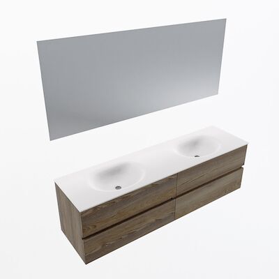 MONDIAZ VICA 170cm badmeubel onderkast Dark Brown Grey 4 lades. Wastafel Moon dubbel zonder kraangat, kleur Talc met spiegel LED.