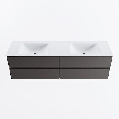 MONDIAZ VICA 170cm badmeubel onderkast Dark Grey 4 lades. Wastafel CLOUD dubbel zonder kraangat, kleur Talc.