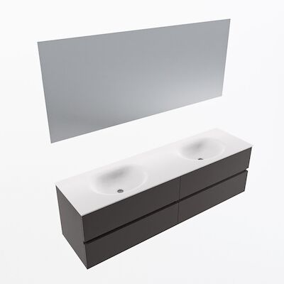MONDIAZ VICA 170cm badmeubel onderkast Dark Grey 4 lades. Wastafel Moon dubbel 2 kraangaten, kleur Talc met spiegel LED.
