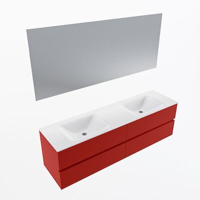 MONDIAZ VICA 170cm badmeubel onderkast Fire 4 lades. Wastafel CLOUD dubbel 2 kraangaten, kleur Talc met spiegel LED.