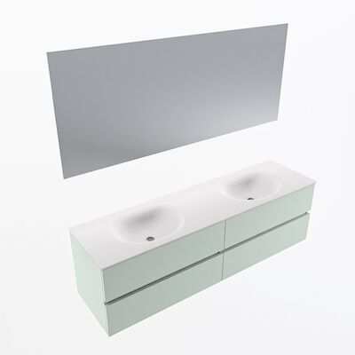 MONDIAZ VICA 170cm badmeubel onderkast Greey 4 lades. Wastafel Moon dubbel 2 kraangaten, kleur Talc met spiegel LED.