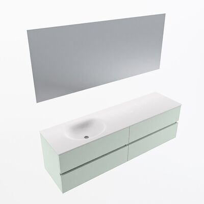 MONDIAZ VICA 170cm badmeubel onderkast Greey 4 lades. Wastafel Moon links 1 kraangat, kleur Talc met spiegel LED.