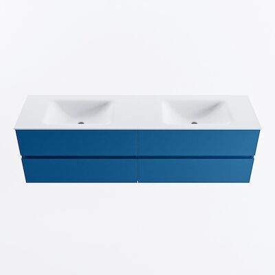 MONDIAZ VICA 170cm badmeubel onderkast Jeans 4 lades. Wastafel CLOUD dubbel 2 kraangaten, kleur Talc.
