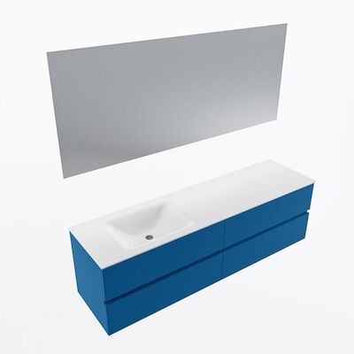 MONDIAZ VICA 170cm badmeubel onderkast Jeans 4 lades. Wastafel CLOUD links zonder kraangat, kleur Talc met spiegel LED.