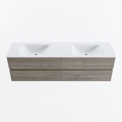 MONDIAZ VICA 170cm badmeubel onderkast Light Brown Grey 4 lades. Wastafel CLOUD dubbel zonder kraangat, kleur Talc.