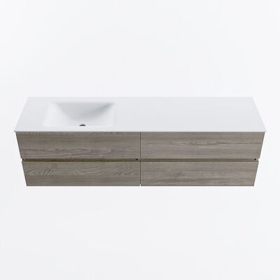 MONDIAZ VICA 170cm badmeubel onderkast Light Brown Grey 4 lades. Wastafel CLOUD links 1 kraangat, kleur Talc.