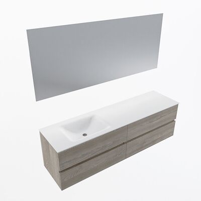 MONDIAZ VICA 170cm badmeubel onderkast Light Brown Grey 4 lades. Wastafel CLOUD links zonder kraangat, kleur Talc met spiegel LED.