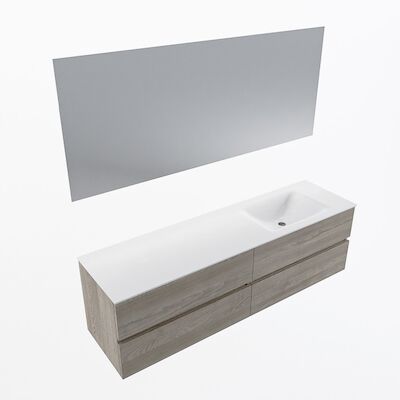 MONDIAZ VICA 170cm badmeubel onderkast Light Brown Grey 4 lades. Wastafel CLOUD rechts 1 kraangat, kleur Talc met spiegel LED.