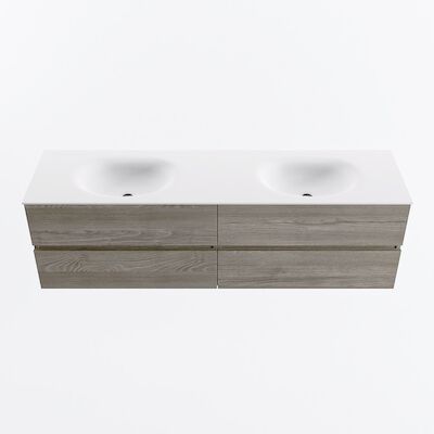 MONDIAZ VICA 170cm badmeubel onderkast Light Brown Grey 4 lades. Wastafel MOON dubbel 2 kraangaten, kleur Talc.